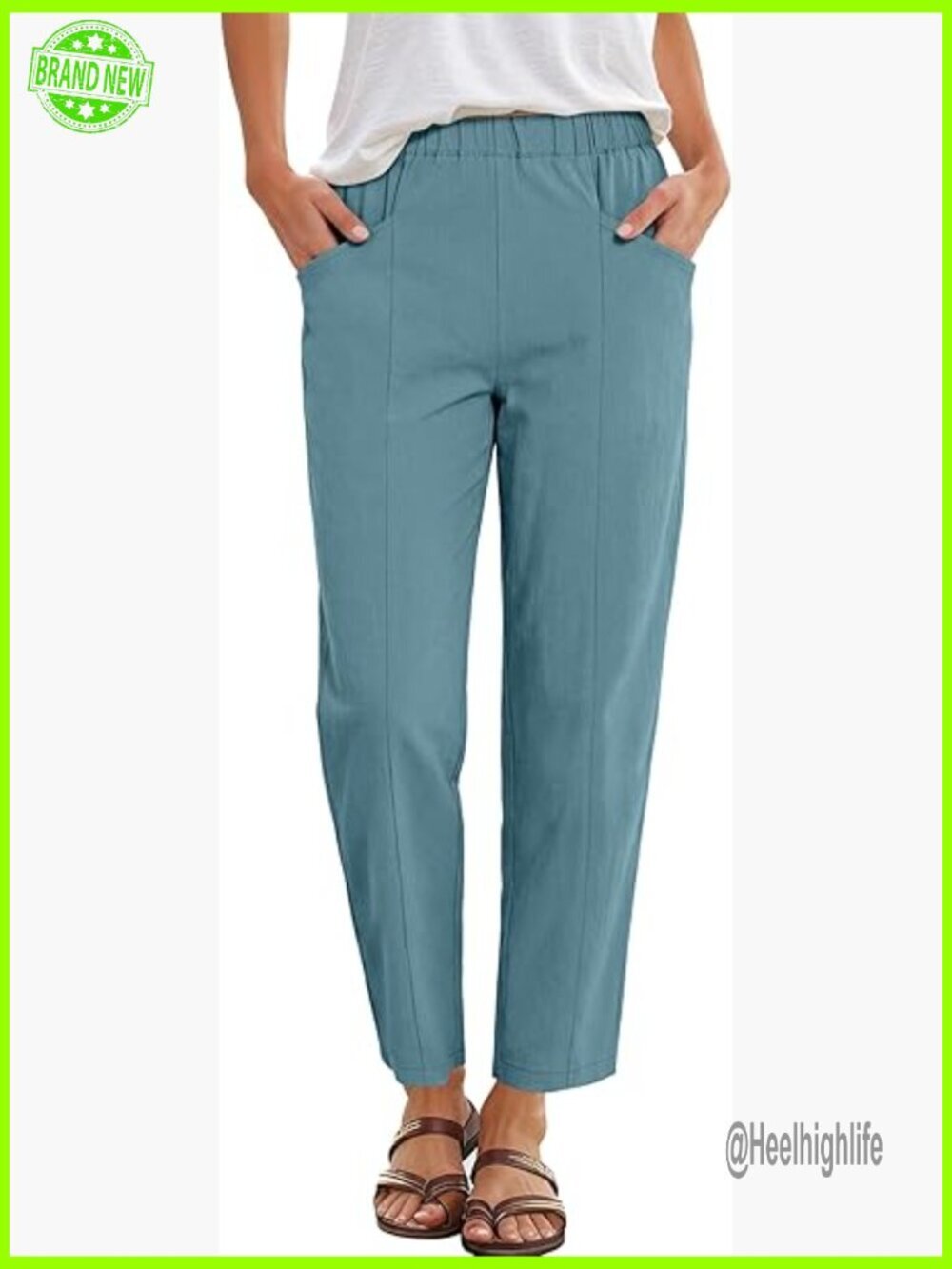 Cropped Tapered Lounge Pants Elastic High Waisted Casual Summer Trousers